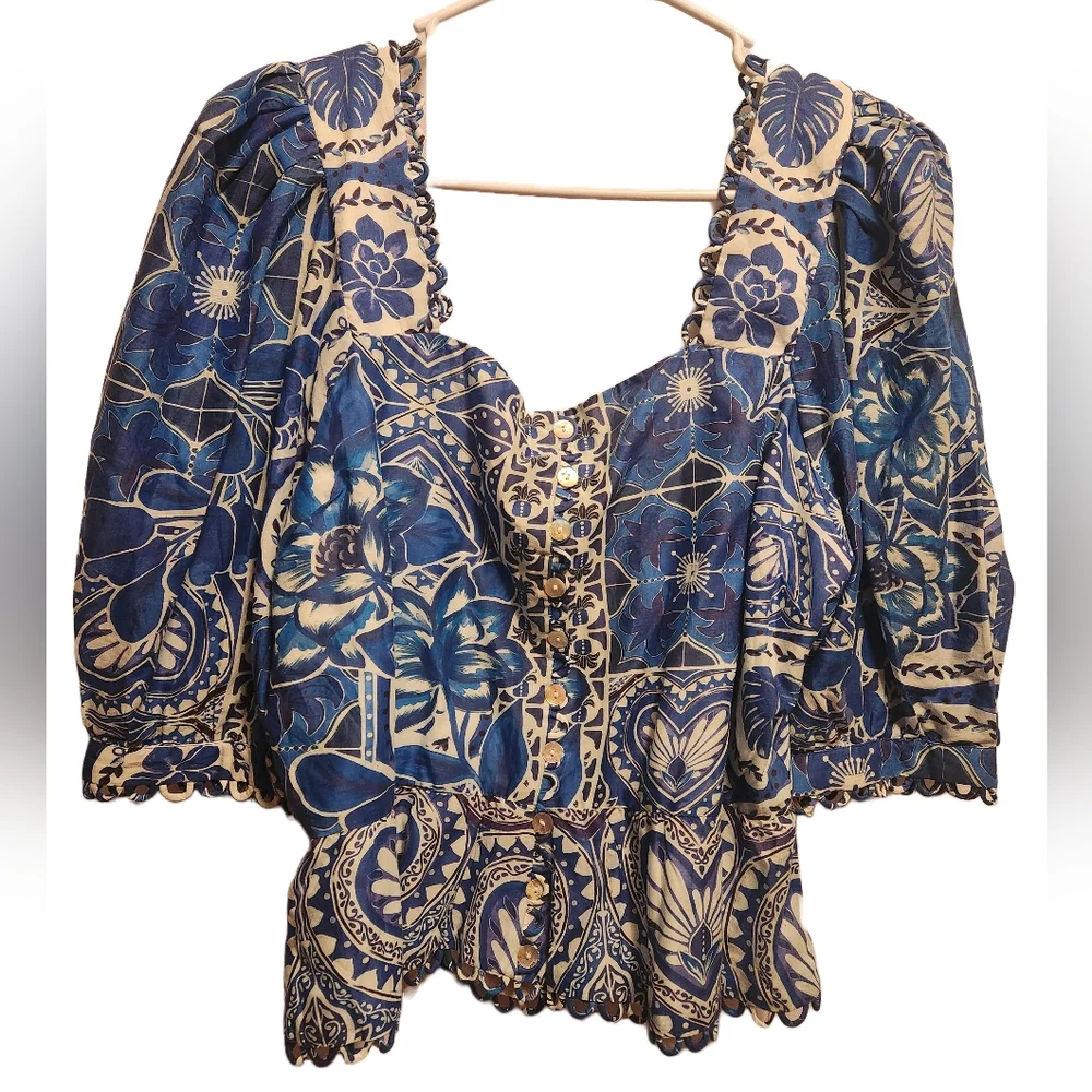 Farm Rio blue tropical print top - Picture 2 of 9